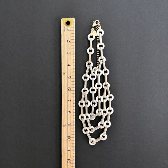 Chico's Mother of Pearl Multi-strand Gold Textured Link Statement Necklace - Picture 9 of 12